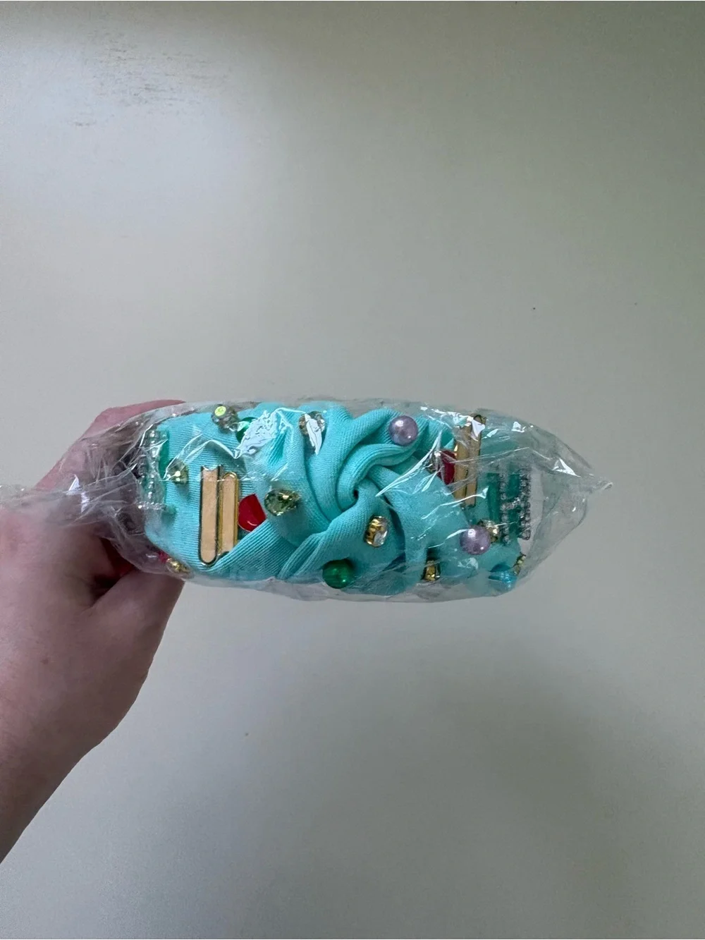 Embellished Teacher Mint Green Teal Knotted Headband with Crystal Accents